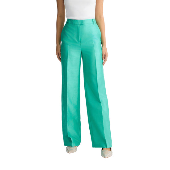Pantaloni lunghi Donna in shantung verde modella frontale