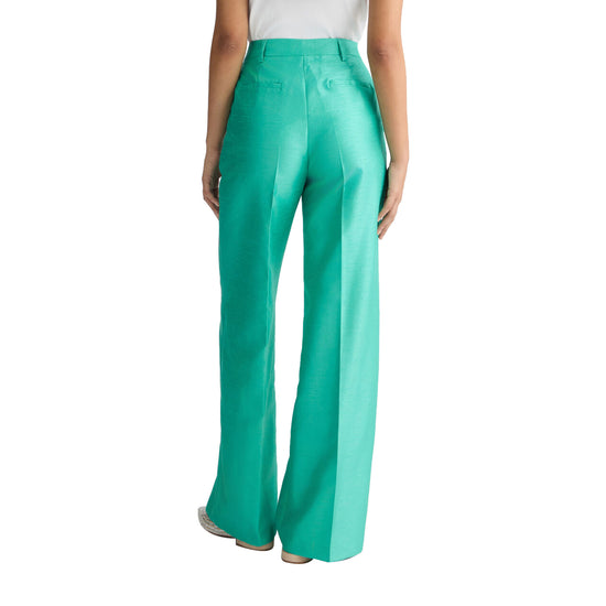 Pantaloni lunghi Donna in shantung verde modella retro