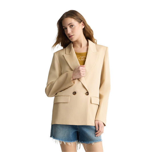Blazer Donna doppiopetto tinta unita beige  modella frontale