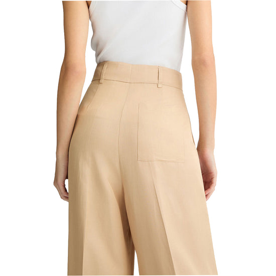 Pantaloni Donna wide leg beige con tasca applicata dettaglio retro