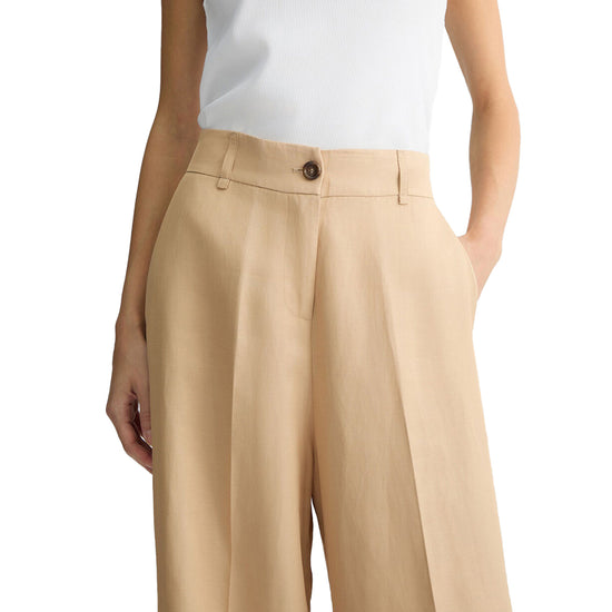 Pantaloni Donna wide leg beige con tasca applicata dettaglio frontale