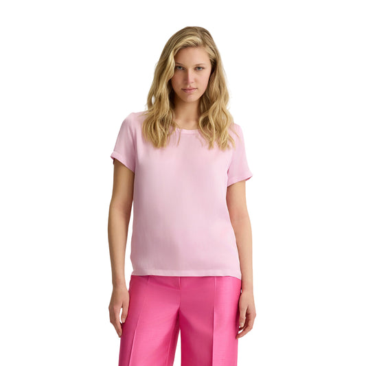 Blusa Donna in raso tinta unita rosa modella frontale