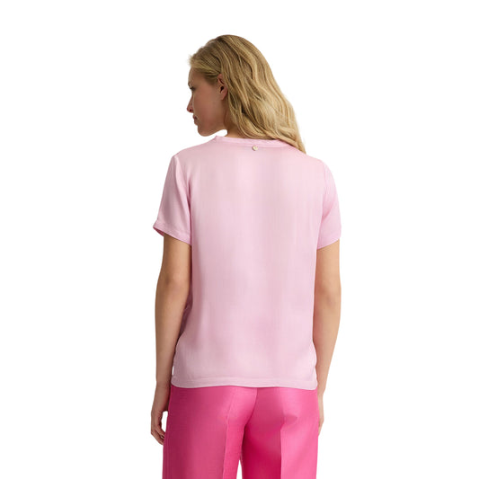 Blusa Donna in raso tinta unita rosa modella retro