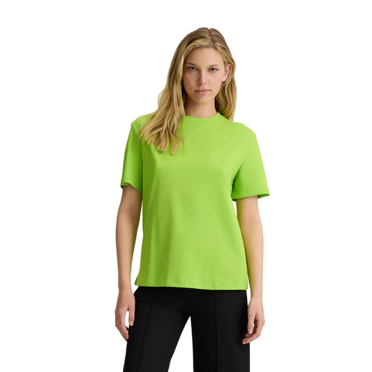 T-shirt Donna in cotone in tinta unita verde modella frontale