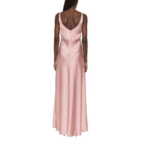 Abito lungo Donna in raso rosa modella retro