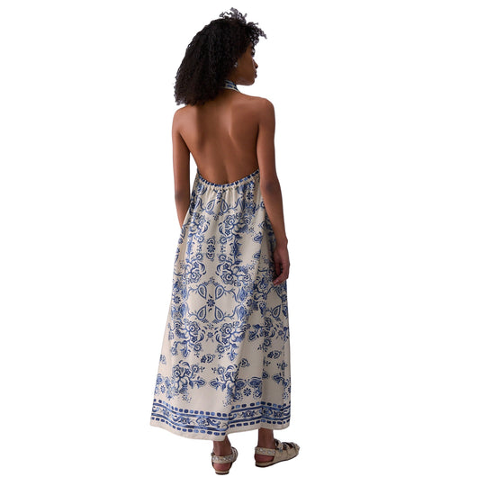 Abito lungo Donna con stampa foulard modella retro