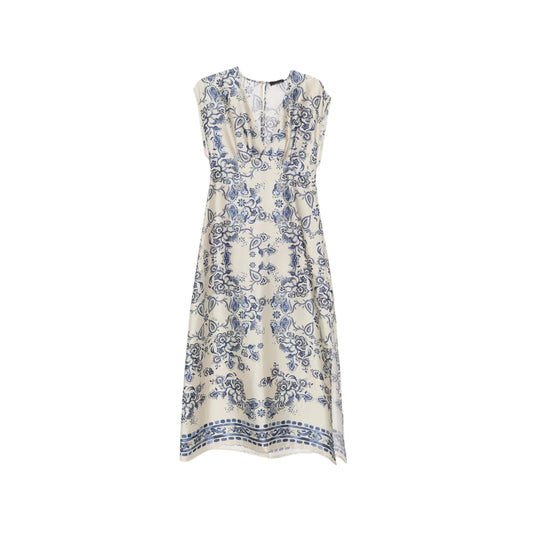 Abito lungo Donna stampa foulard con scollo a V