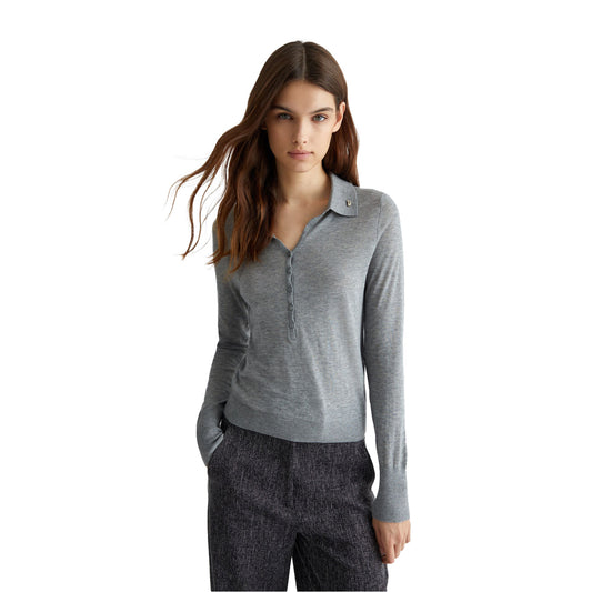 Polo Donna in misto cashmere Grigio modella frontale