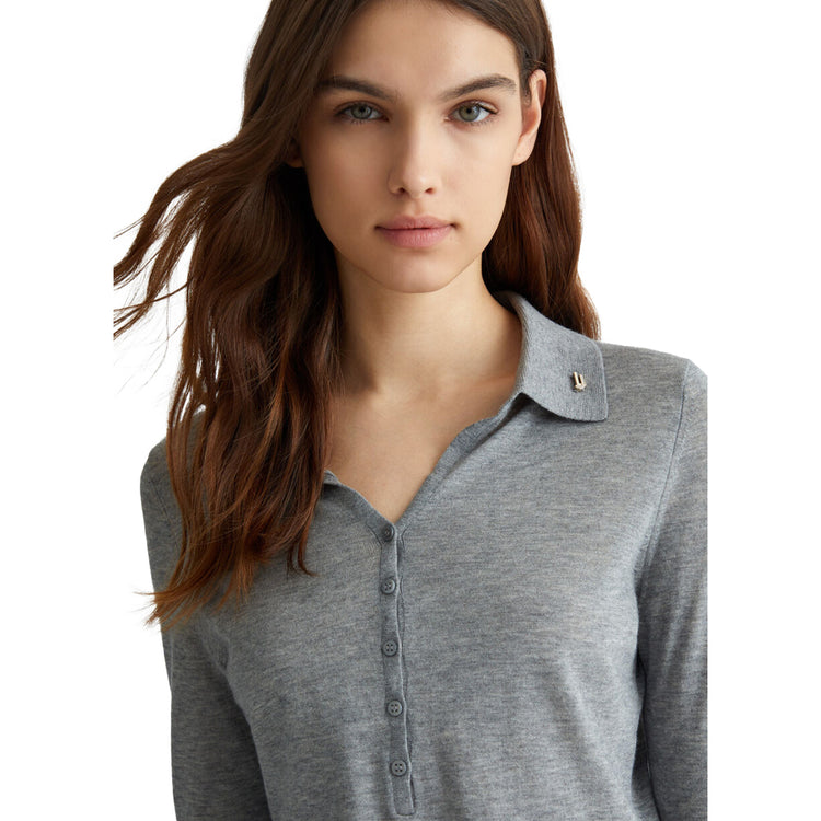 Polo Donna in misto cashmere Grigio modella frontale ravvicinata