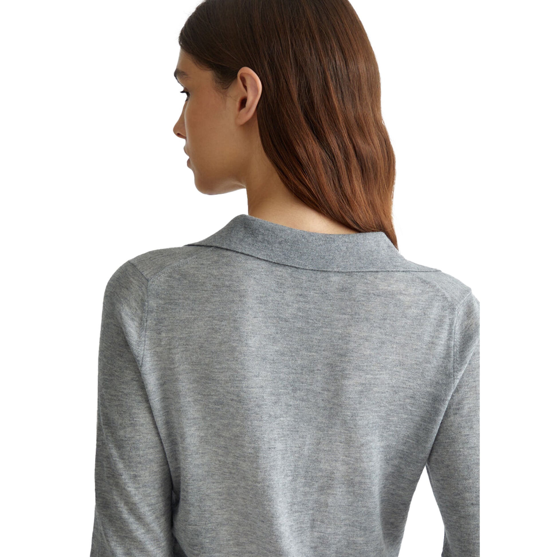 Polo Donna in misto cashmere Grigio modella retro ravvicinata