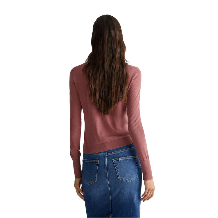 Polo Donna in misto cashmere Rosa modella retro