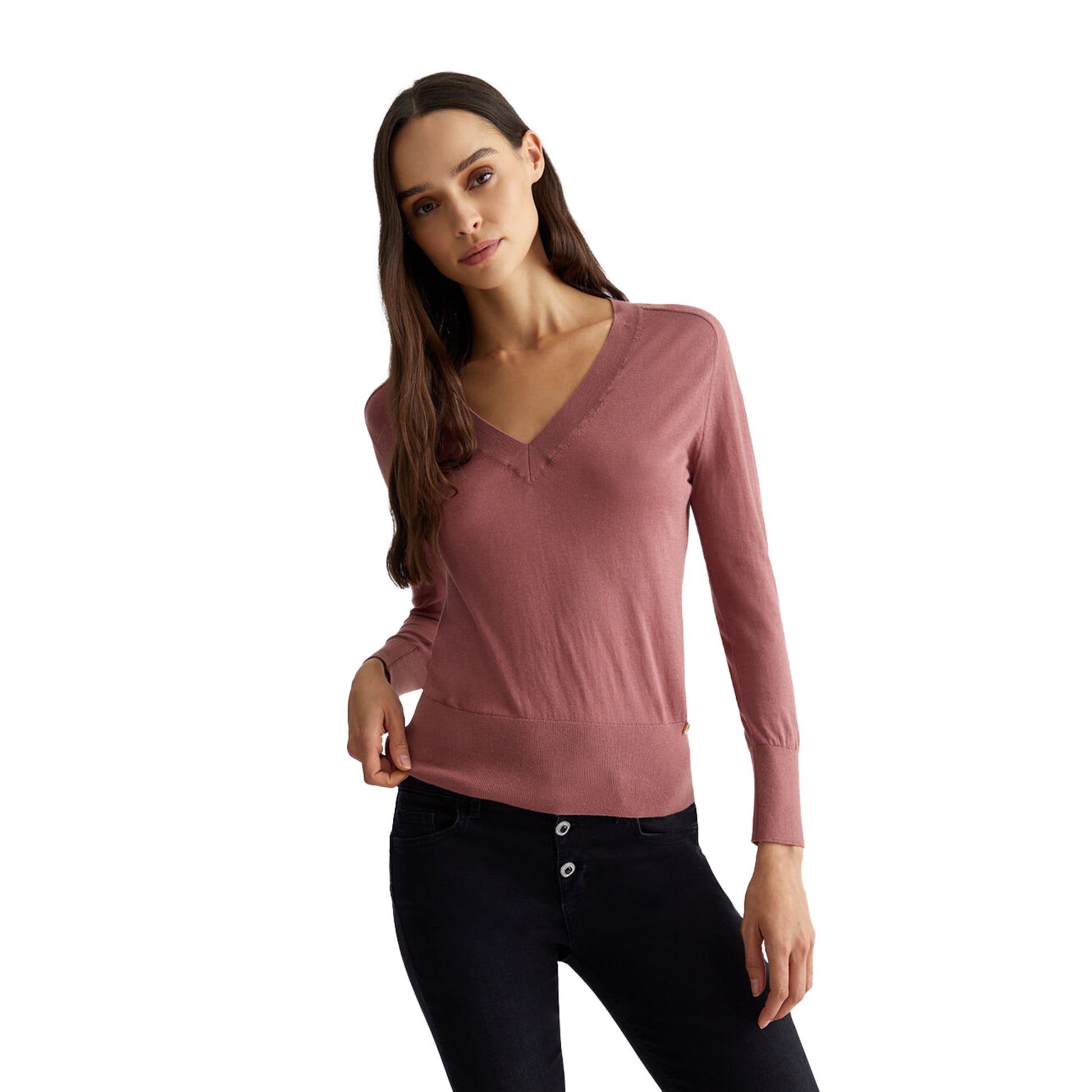 Maglia Donna in cotone e cashmere Rosa modella frontale