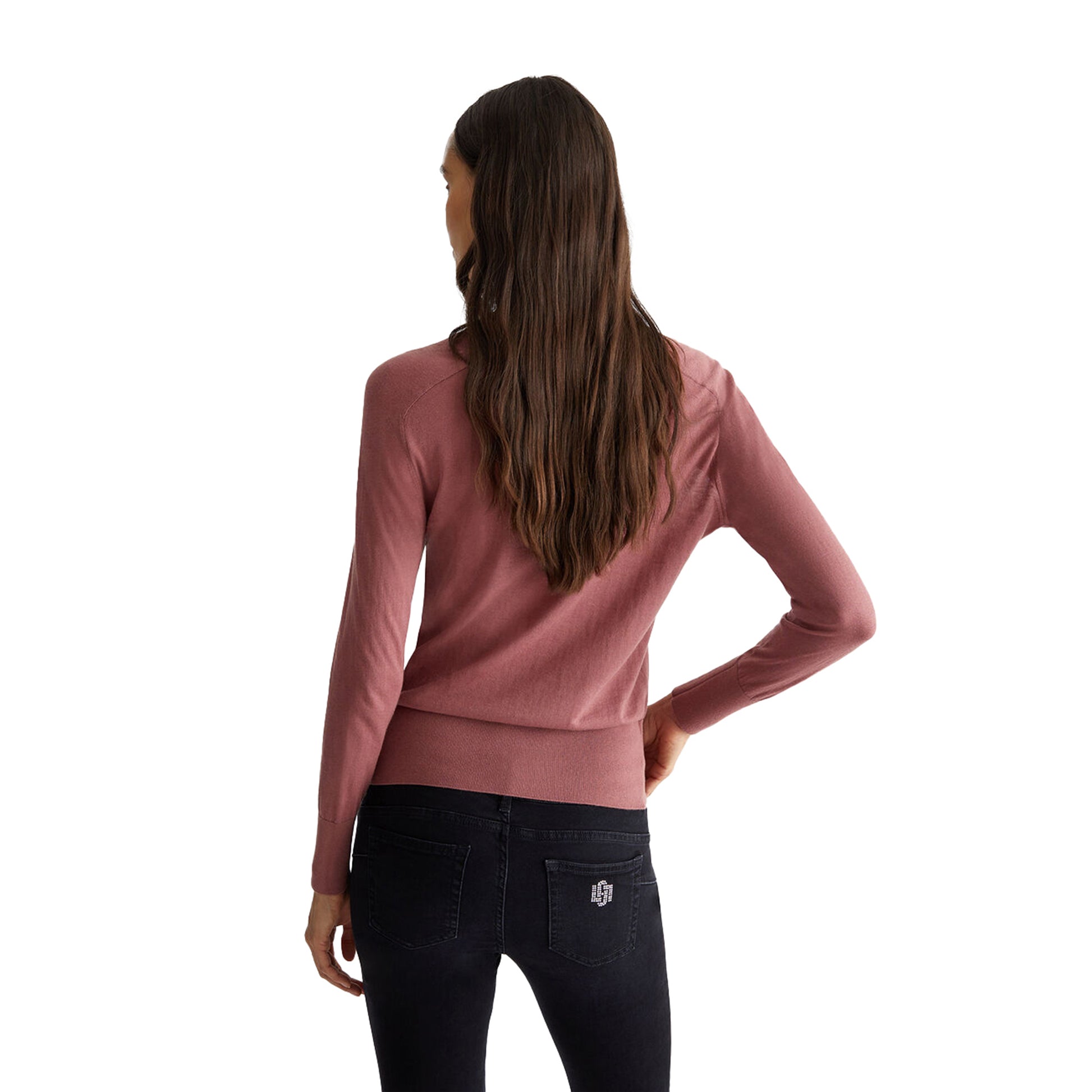 Maglia Donna in cotone e cashmere Rosa modella retro