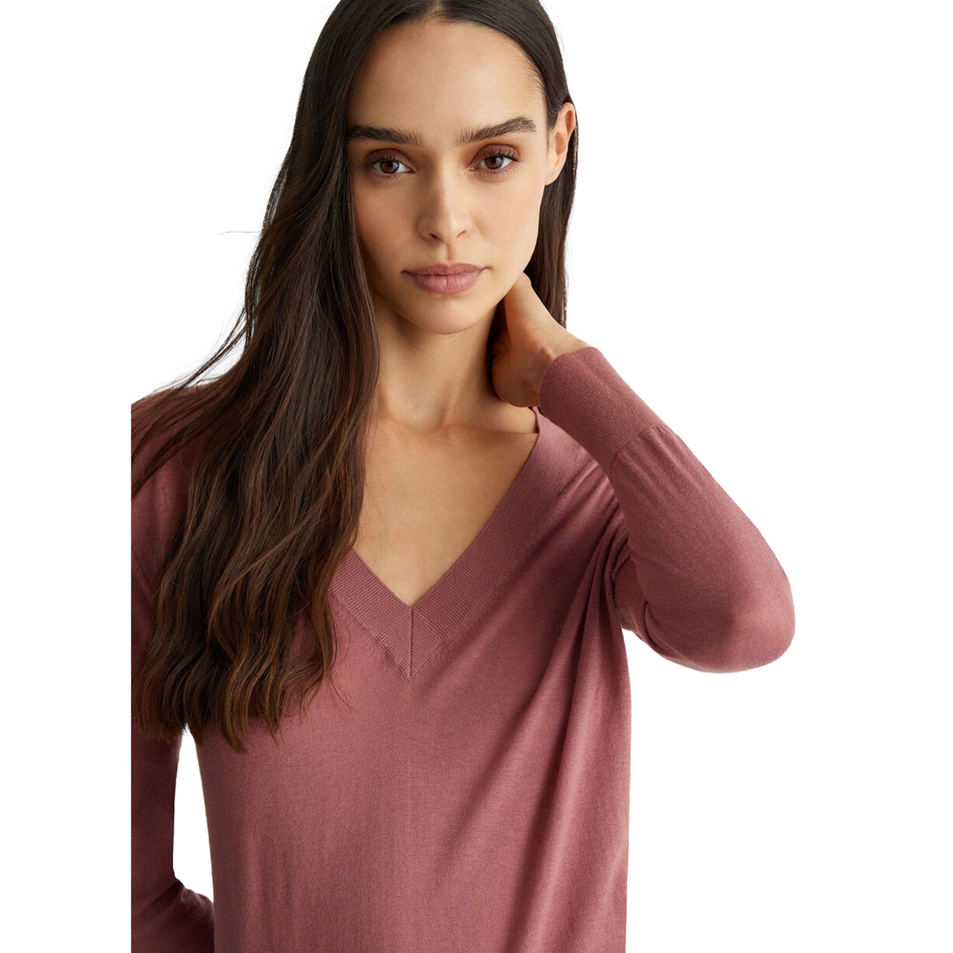 Maglia Donna in cotone e cashmere Rosa modella frontale ravvicinata