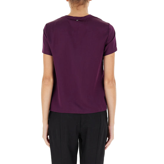 Blusa Donna in misto seta Viola modella retro