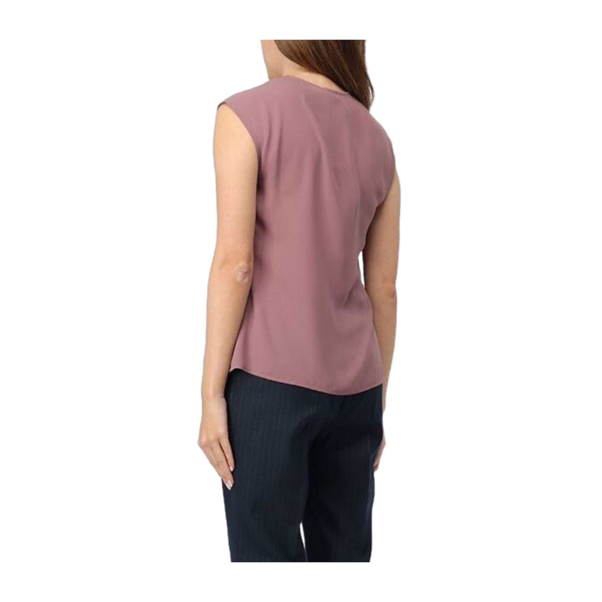 Blusa Donna scollo a V in tinta unita rosa modella retro