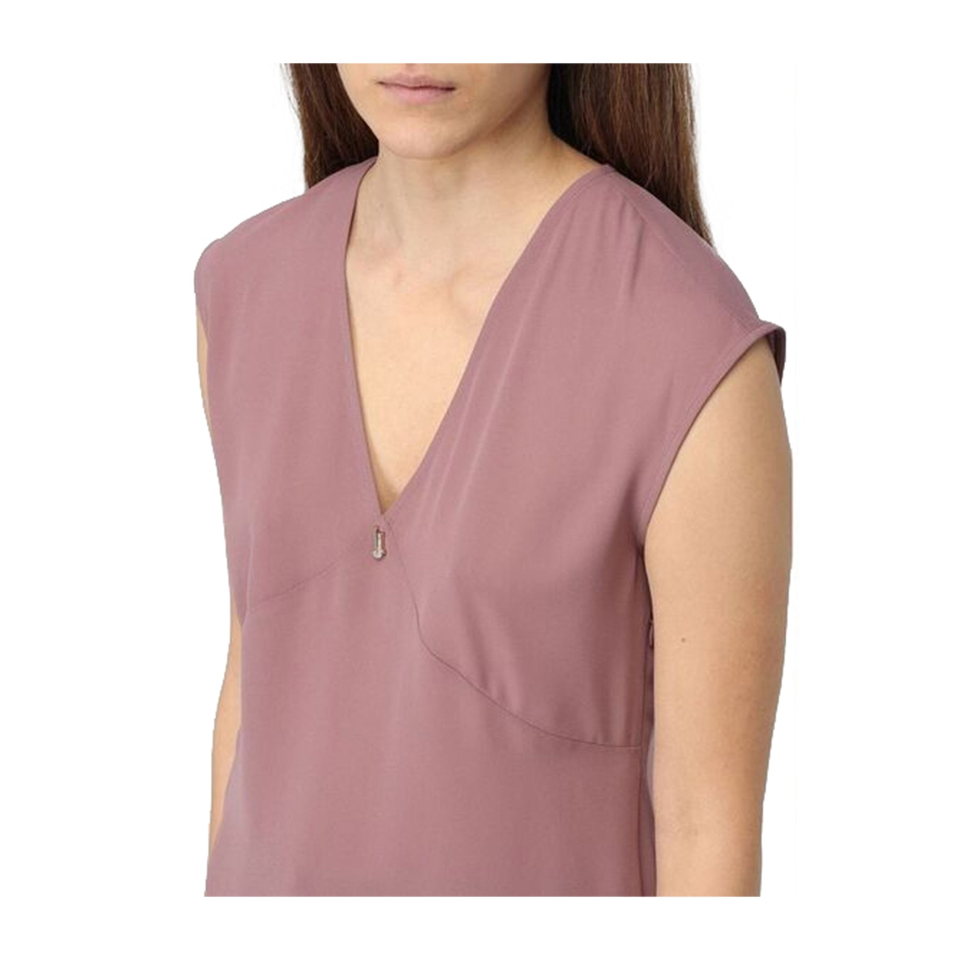 Blusa Donna scollo a V in tinta unita rosa dettaglio