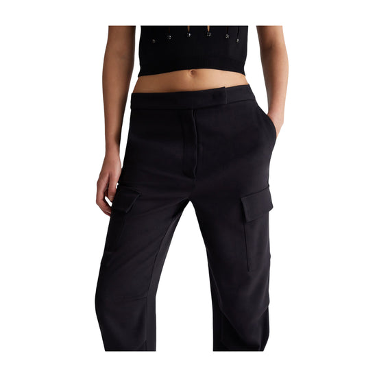 Pantaloni cropped Donna con tasche neri dettaglio in vita