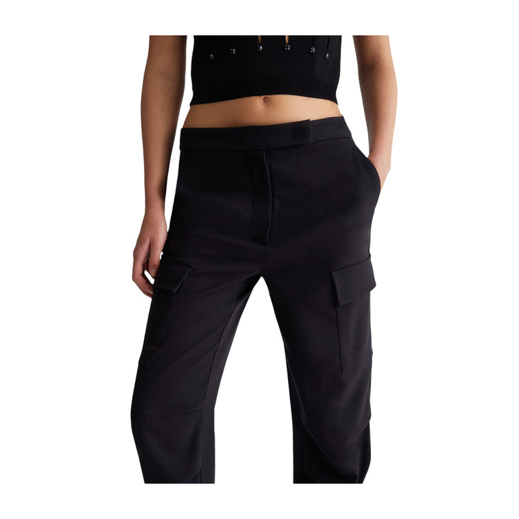 Pantaloni cropped Donna con tasche neri dettaglio in vita