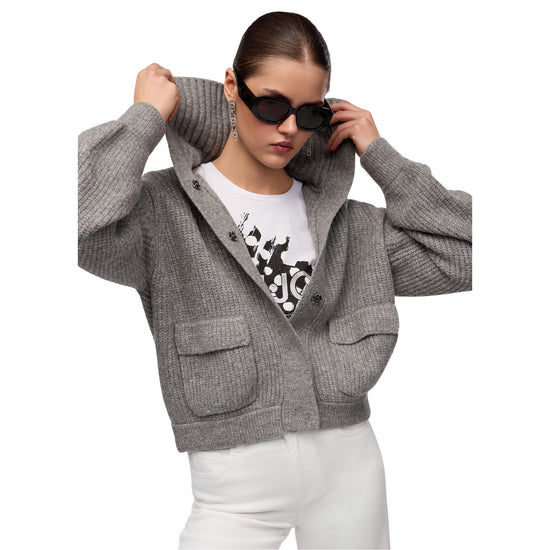 Cardigan Donna in misto lana Grigio modella frontale