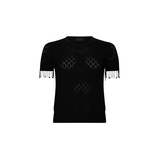 T-shirt Donna con frange sulle maniche Nero