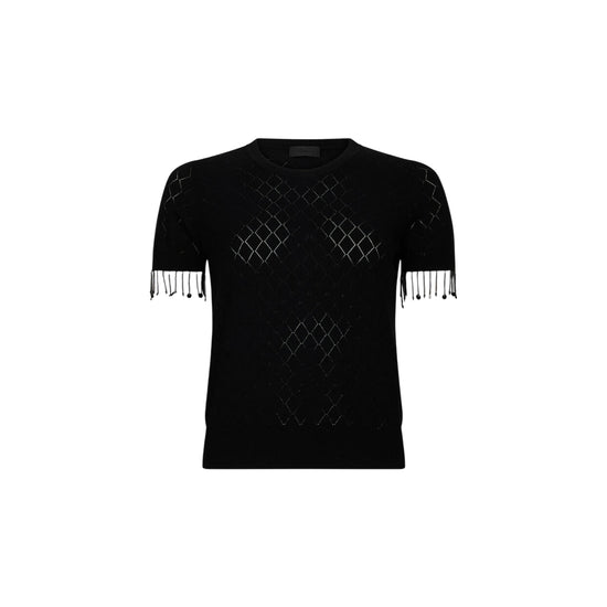 T-shirt Donna con frange sulle maniche Nero