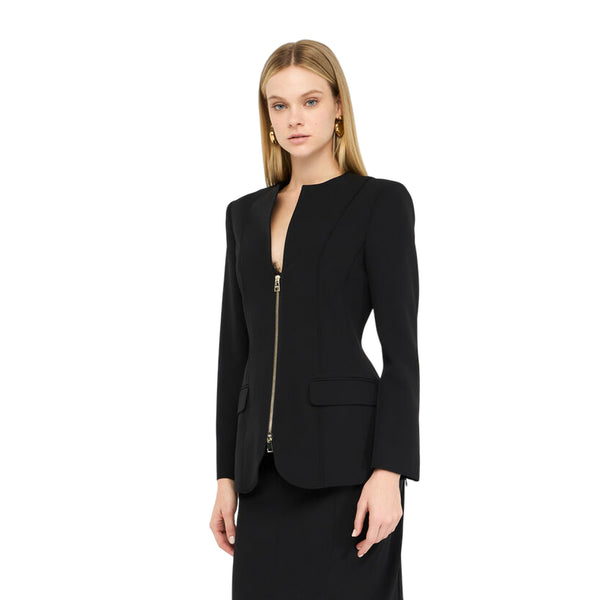 Blazer Donna con zip frontale Nero modella frontale