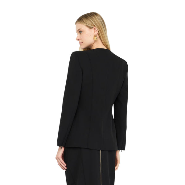 Blazer Donna con zip frontale Nero modella retro