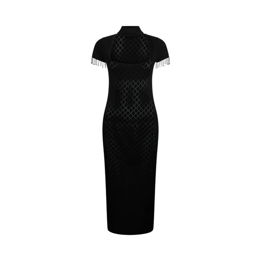 Abito Donna lungo con lavorazione a rombi Nero