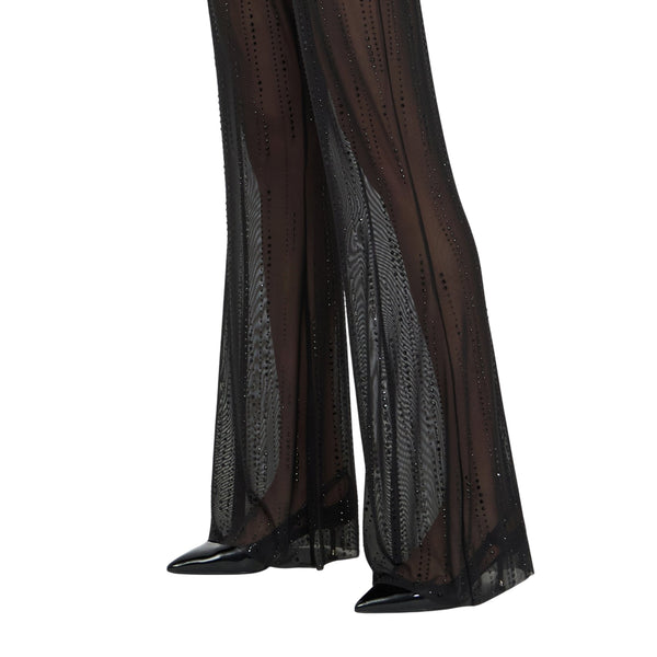 Pantaloni Donna in tulle con strass Nero dettaglio fondo