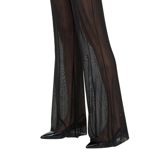 Pantaloni Donna in tulle con strass Nero dettaglio fondo