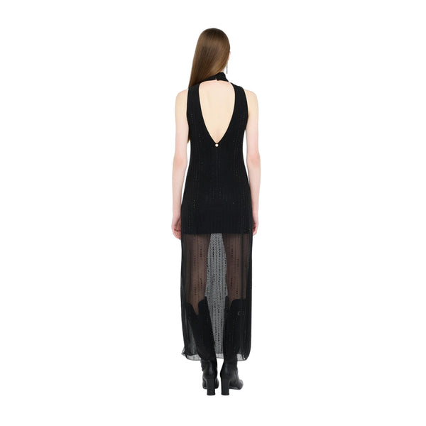 Abito Donna in tulle con strass Nero modella retro