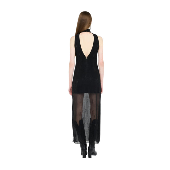 Abito Donna in tulle con strass Nero modella retro