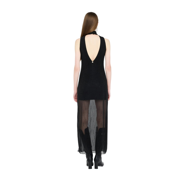 Abito Donna in tulle con strass Nero modella retro