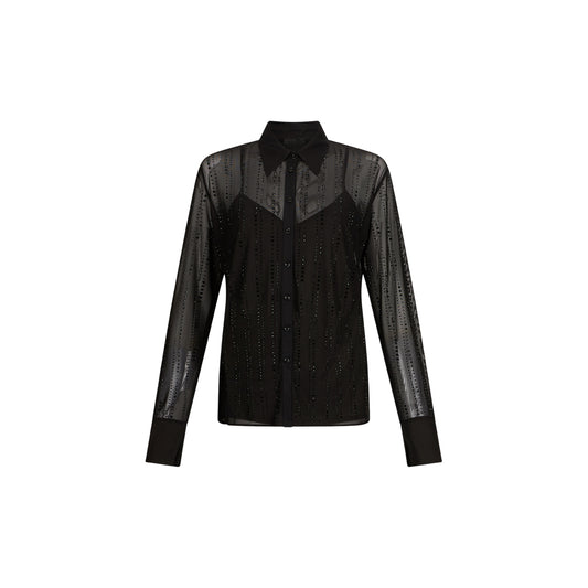 Camicia Donna in tulle con strass Nero