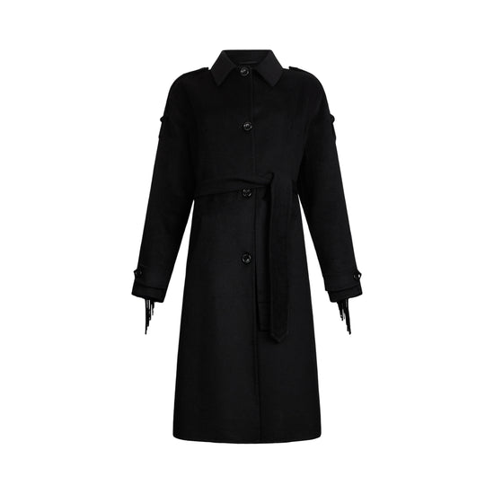 Trench Donna in lana con frange nero