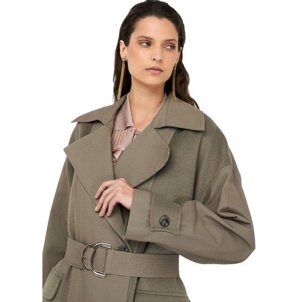Trench da Donna doppiopetto in lana modella frontale ravvicinata