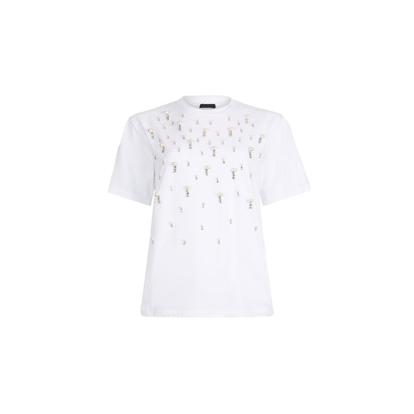 T-shirt Donna con perle e strass Bianco