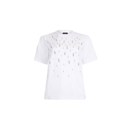 T-shirt Donna con perle e strass Bianco