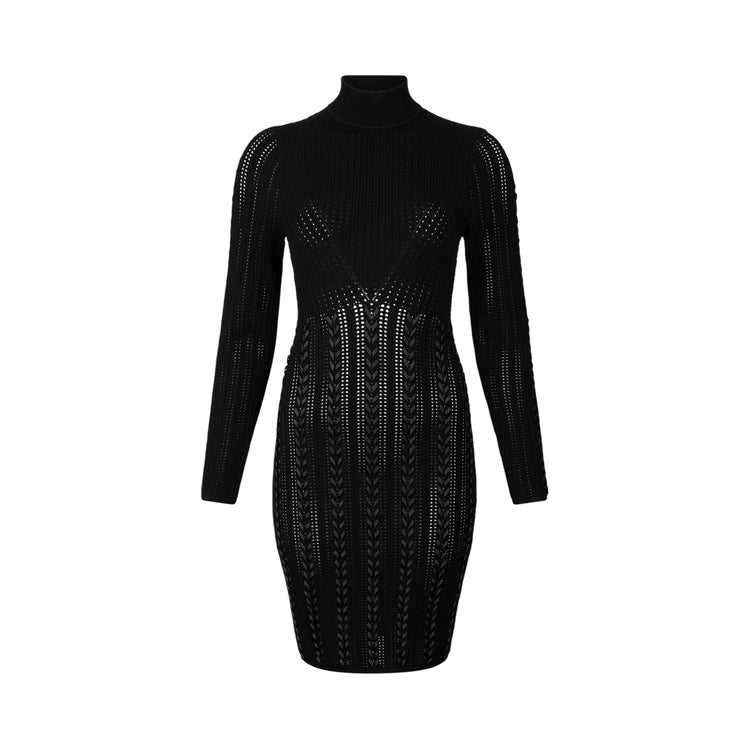 Abito corto Donna in maglia traforata Nero