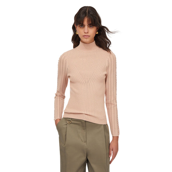 Maglia Donna con oblò sul retro Rosa modella frontale