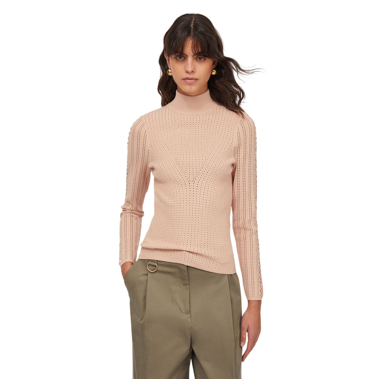 Maglia Donna con oblò sul retro Rosa modella frontale