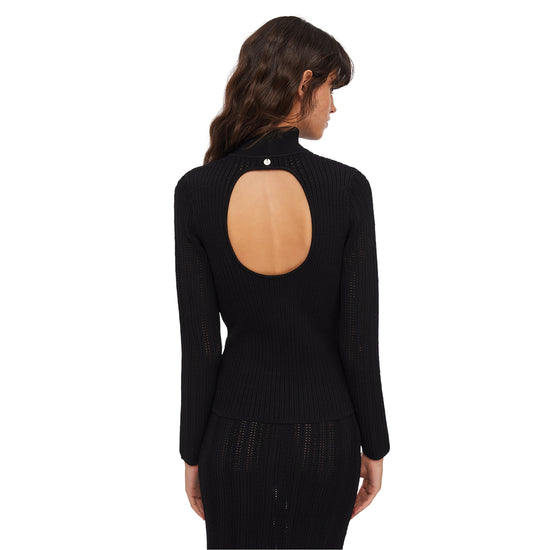 Maglia Donna con oblò sul retro Nero modellaa retro