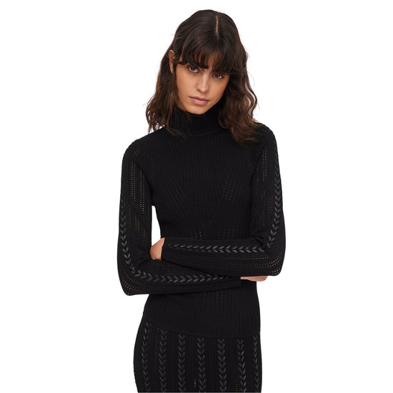 Maglia Donna con oblò sul retro Nero modella frontale