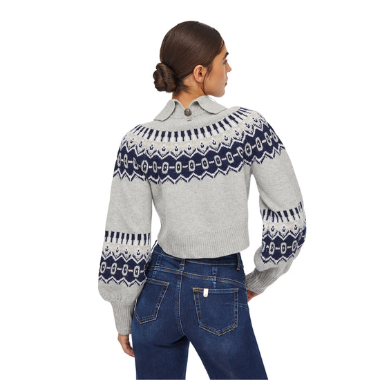 Maglione Donna cropped con motivo jacquard modella retro