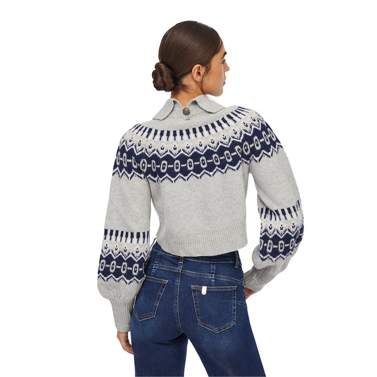 Maglione Donna cropped con motivo jacquard modella retro