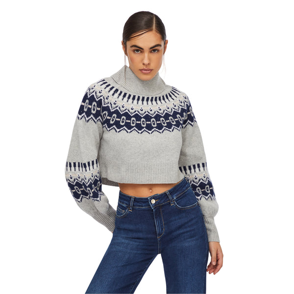 Maglione Donna cropped con motivo jacquard modella frontale