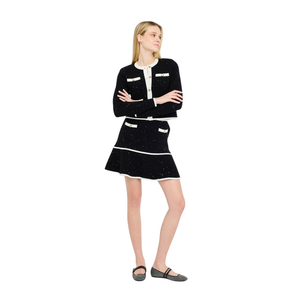 Giacca Donna in lurex con bottoni Nero modella intera frontale