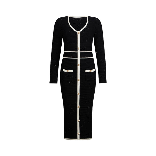 Abito Midi Donna in lurex con dettagli a contrasto