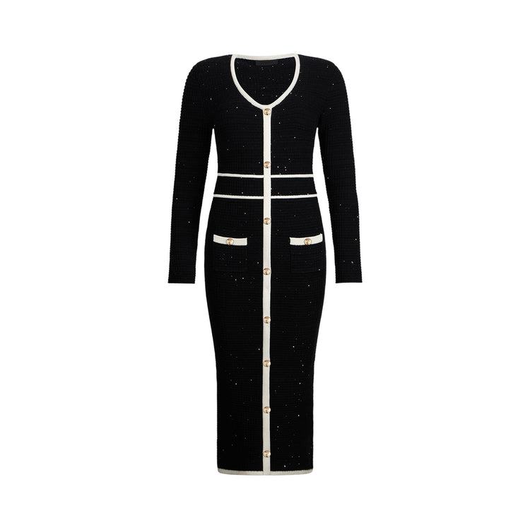 Abito Midi Donna in lurex con dettagli a contrasto